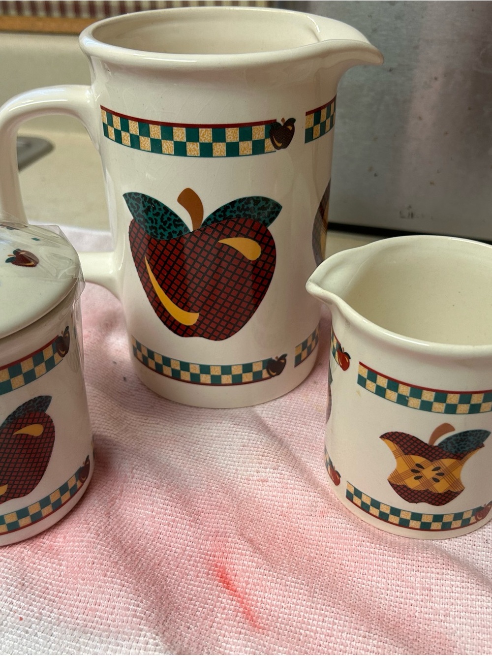 Apple Motif Ceramic Pitcher and Creamer Set - Multicolor Apple Design